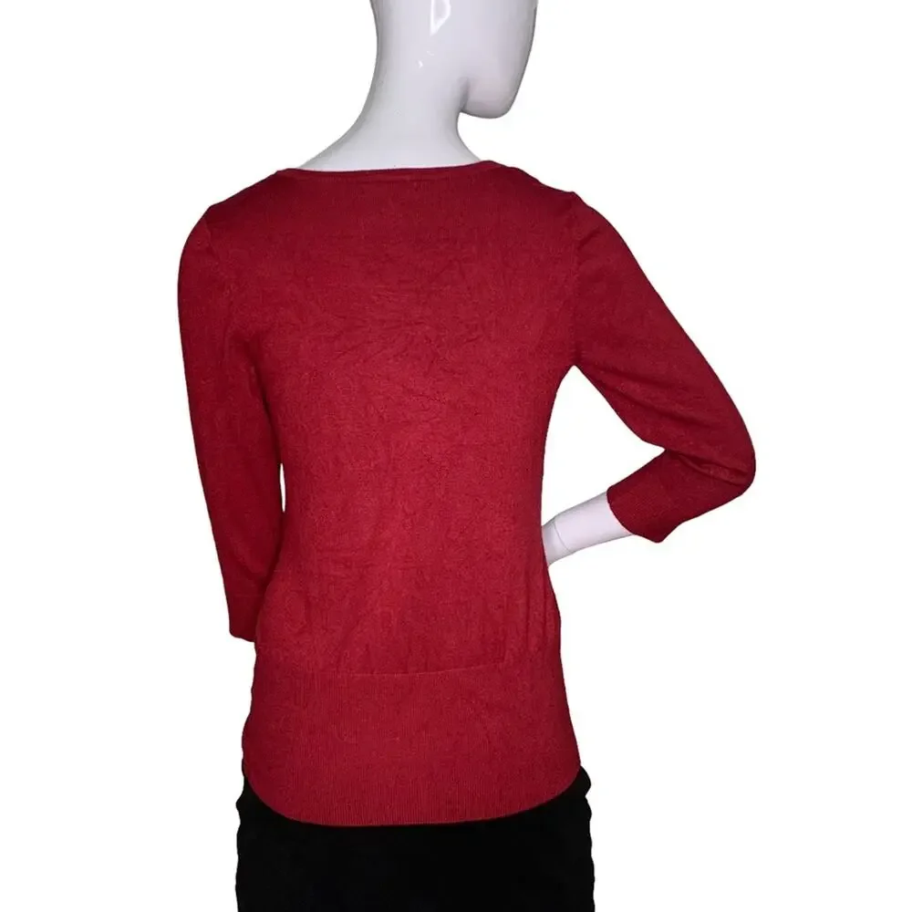 Maurices Fine Knit Top Red 3/4 Sleeve Size S